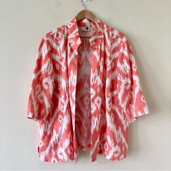 Chico’s Ikat Linen Jacket Open Front Cardigan in Sunrise Orange Size - Picture 4 of 9